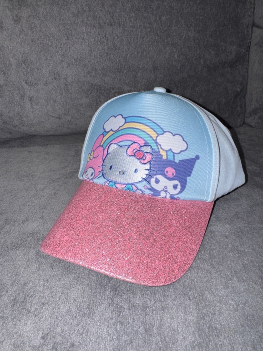 Sanrio- NWT Kids Hello Kitty Glitter Pink & Light Blue Baseball Cap